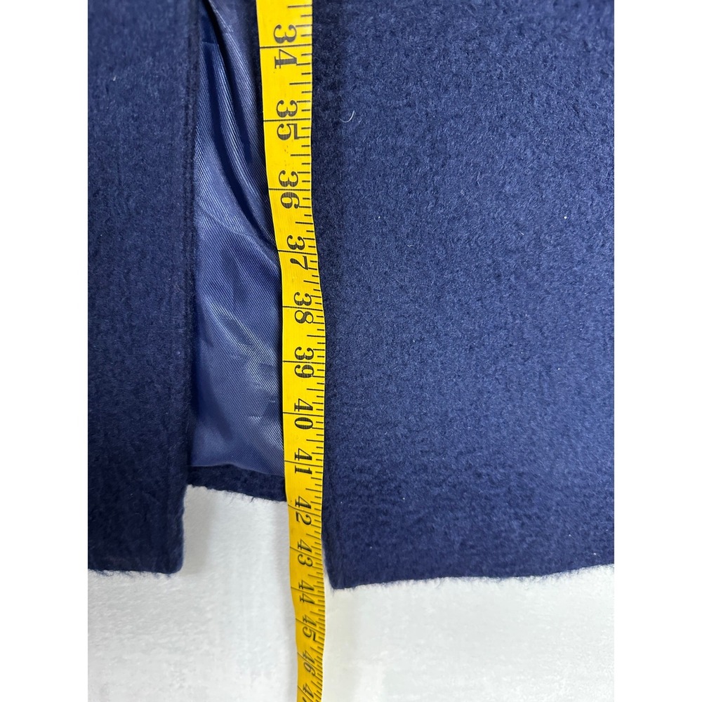 Bernardo Textured Wool Blend Coat Womens Sz Large Long Shawl Collar Luxury Navy - Picture 10 of 11